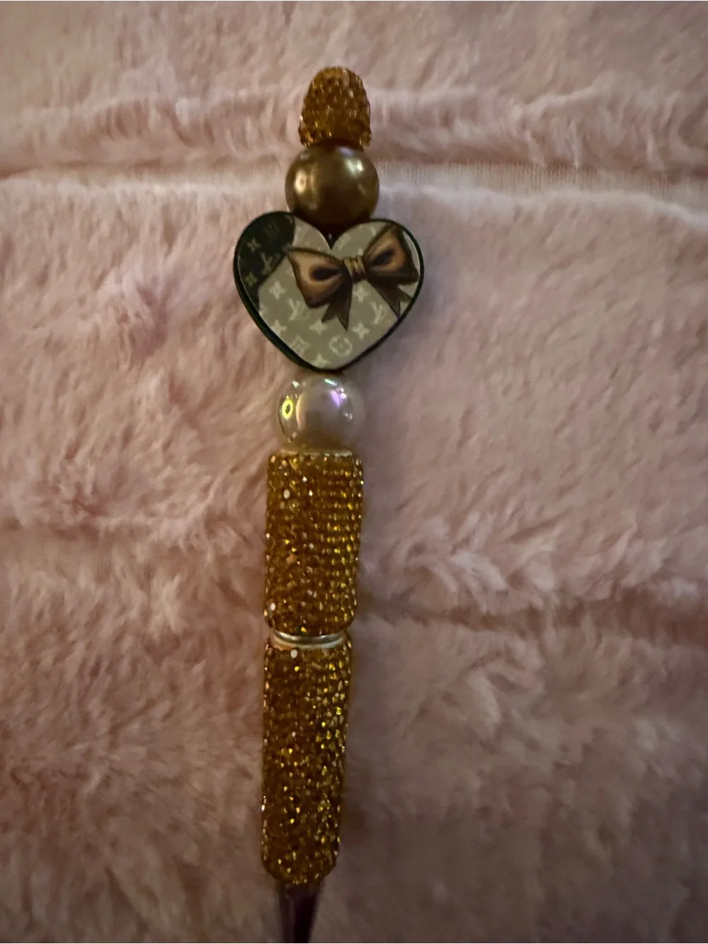 Gold Crystal Beaded Heart Charm Phone Strap